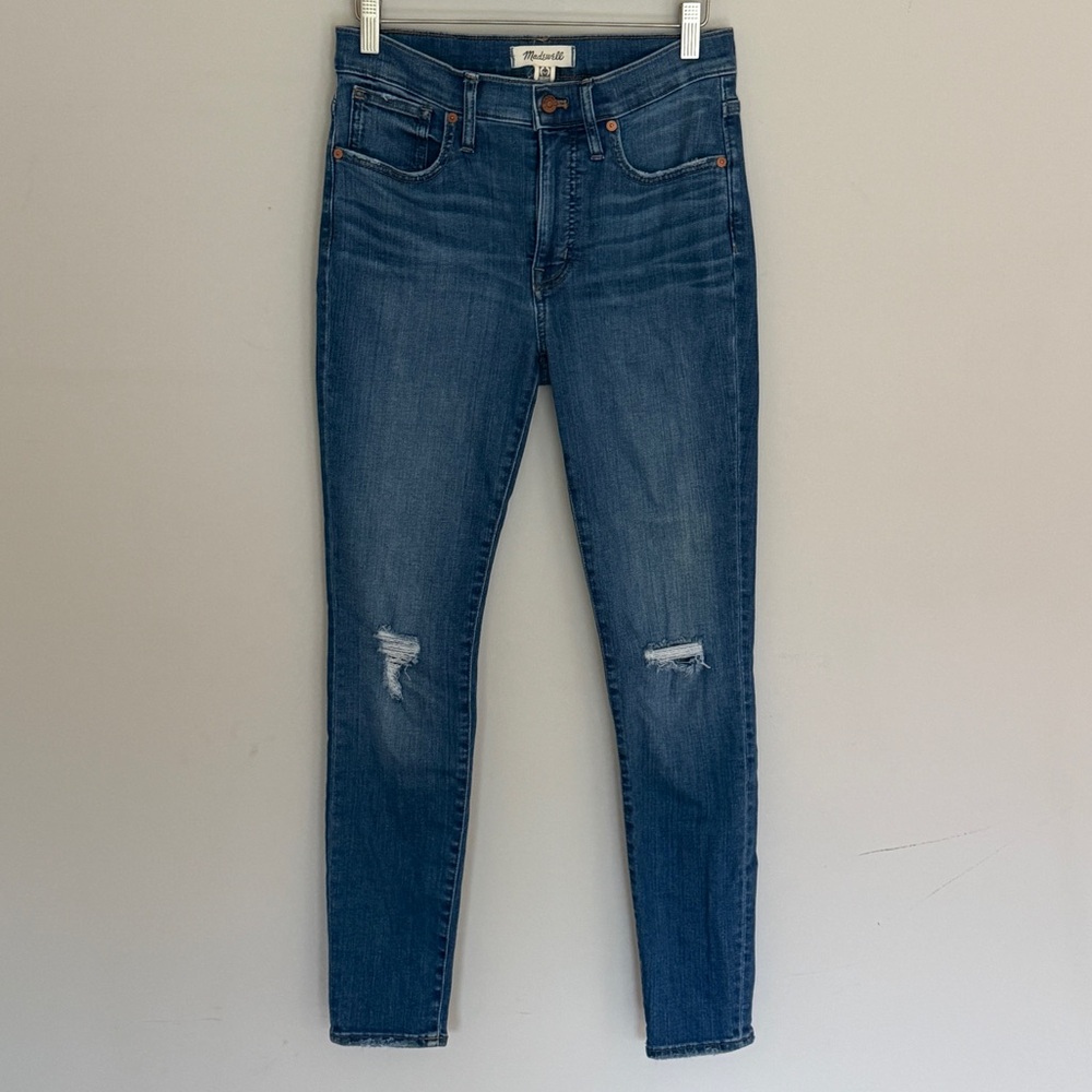 Madewell Women's Mid Rise Distressed Skinny‎ Jeans - Dark Blue Size 27